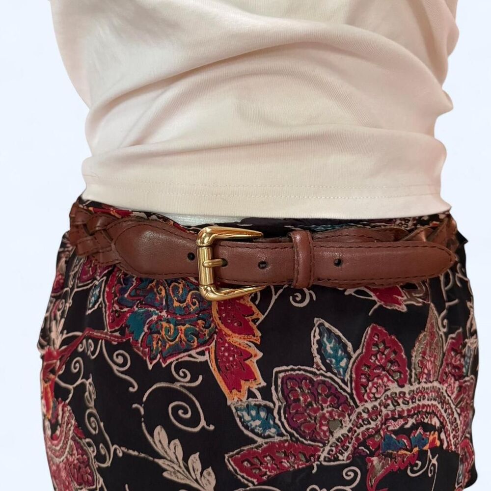 Brown leather belt with braided detail